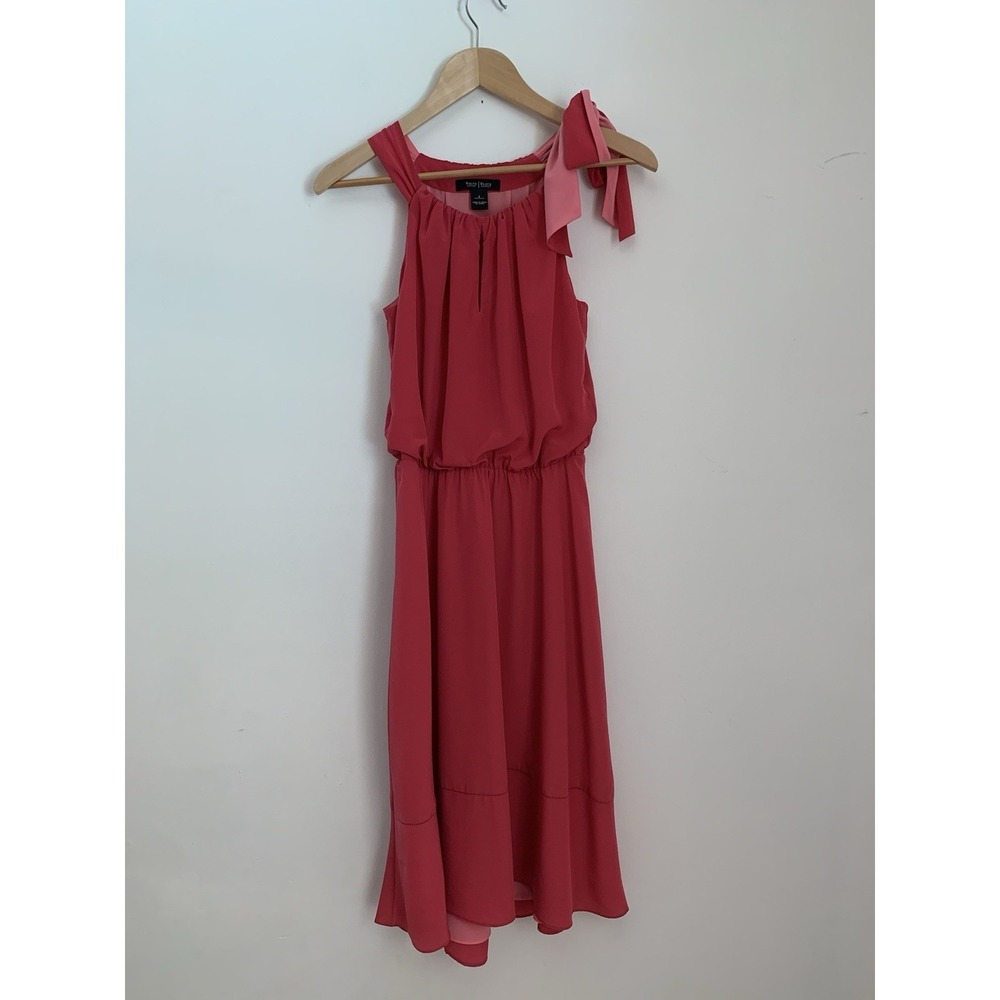 White House Black Market Dress Sz 2 Pink Halter Side Bow Lined Wedding Resort